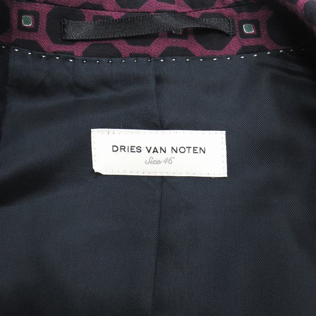 美品 ドリスヴァンノッテン DRIES VAN NOTEN オクタゴンドット 総柄 テーラード ジャケット ブレザー コットン 背抜き 春夏用 46 紫_画像4