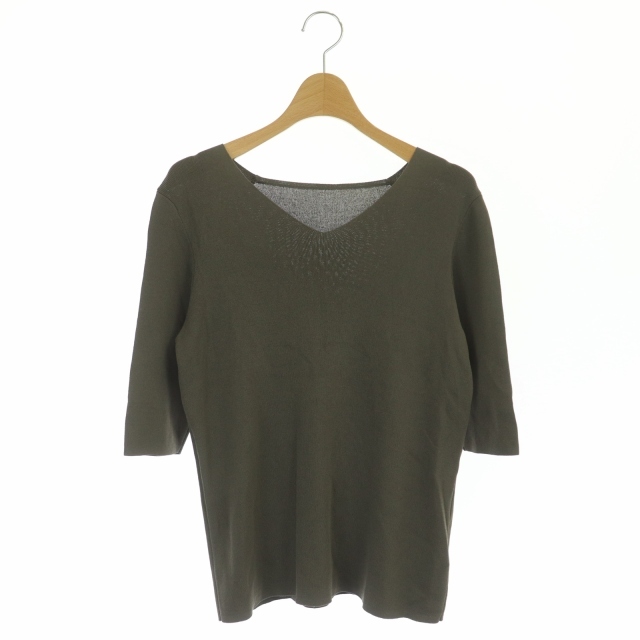 N.Natural Beauty Basic N.ナチュラルビューティーベーシック 21AW 総針Vネック五分袖ニット カットソー M グレー /DF ■OS レディース_画像1