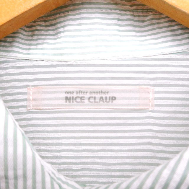  one after hole The - Nice Claup NICE CLAUP stripe pattern shirt blouse 2WAY sleeve easy F green green /FT23 lady's 