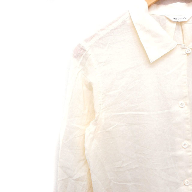  Moussy moussy shirt blouse long sleeve ribbon sleeve plain cotton cotton F cream /FT42 lady's 