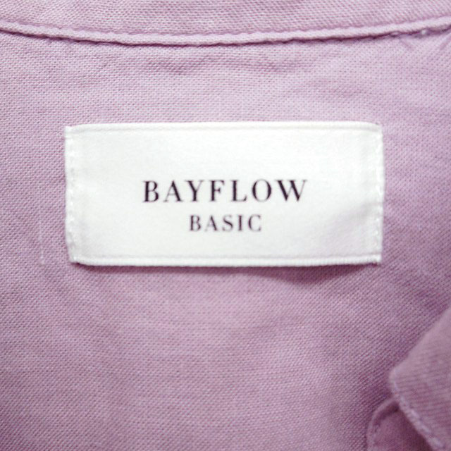 ベイフロー BAYFLOW BASIC 長袖 シャツ ブラウス 開襟 無地 麻混 2 ラベンダー 薄紫 /FT27 レディースの画像3