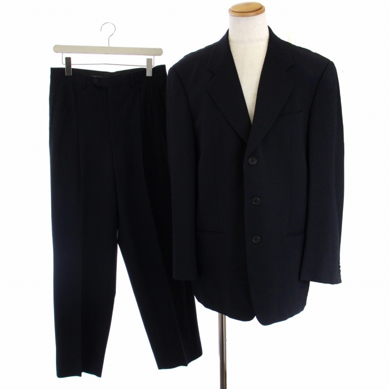 ジョルジオアルマーニ スーツ セットアップ 上下 テーラードジャケット 背抜き シングル 3B パンツ L 紺 メンズ
