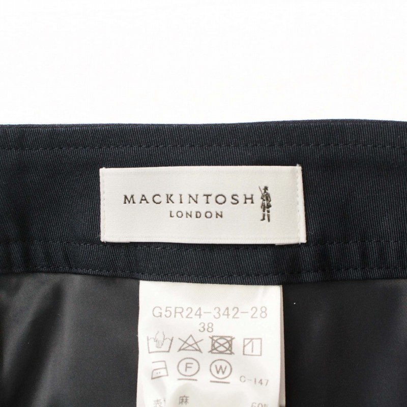 MACKINTOSH LONDON テーパードパンツ ジップアップ センタープレス スリット リネン 38 M 紺 ネイビー /TR23 レディース_画像4