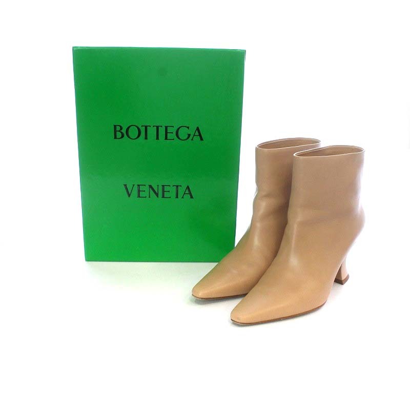 ボッテガヴェネタ BOTTEGA VENETA ALMOND ブーツ ショート ハイヒール レザー 37 24cm ベージュ /YO2 ■SH レディース_画像6