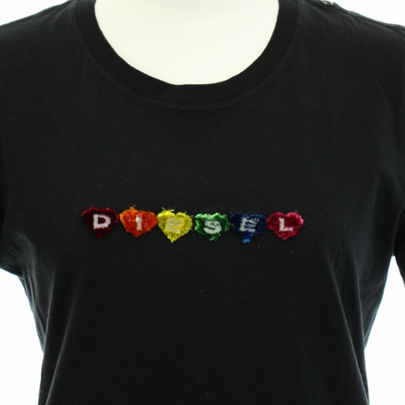 ディーゼル DIESEL Tシャツ カットソー クルーネック 半袖 ロゴ刺繍 ハート柄 XS 黒 ブラック /YT レディース_画像6