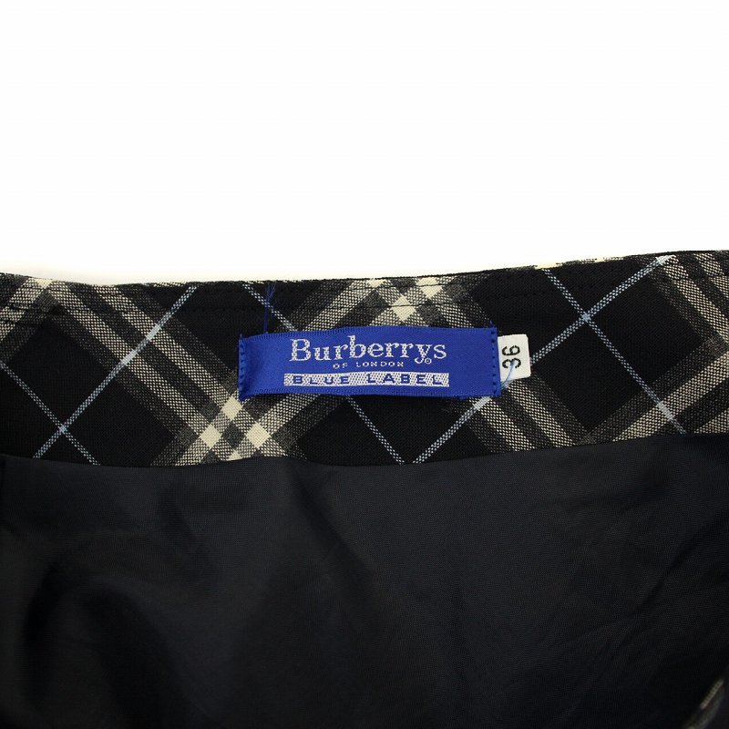 バーバリーブルーレーベル BURBERRY BLUE LABEL 台形スカート ミニ チェック ウール 36 S グレー 紺 ネイビー 白 ホワイト 水色 /SI19_画像7