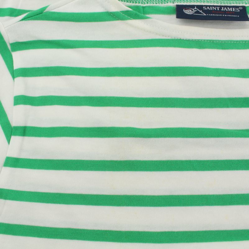セントジェームス SAINT JAMES バスクシャツ カットソー ボートネック ボーダー プルオーバー 半袖 XXS 緑 グリーン 白_画像8