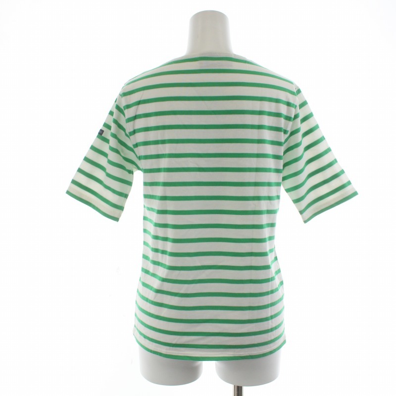 セントジェームス SAINT JAMES バスクシャツ カットソー ボートネック ボーダー プルオーバー 半袖 XXS 緑 グリーン 白_画像2