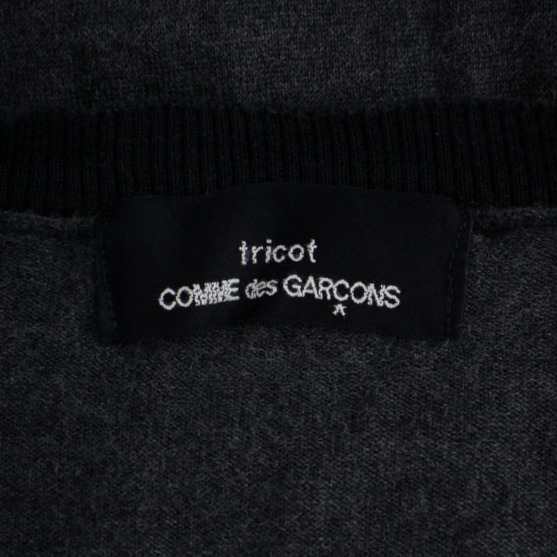 トリココムデギャルソン tricot COMME des GARCONS ハイゲージ ニット セーター 長袖 切替 ウール シルク F ブラック グレー レディース_画像4