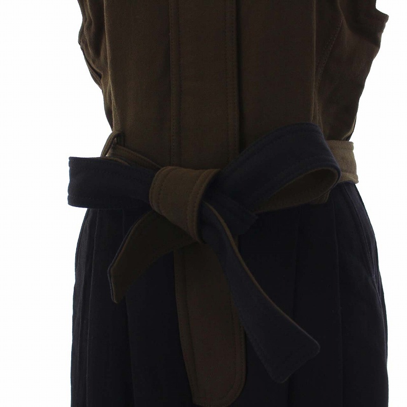 ロエベ LOEWE sleeveless belted jumpsuit スリーブレスベルテッドジャンプスーツ オールインワン ノースリーブ 34 XS カーキ 黒_画像6