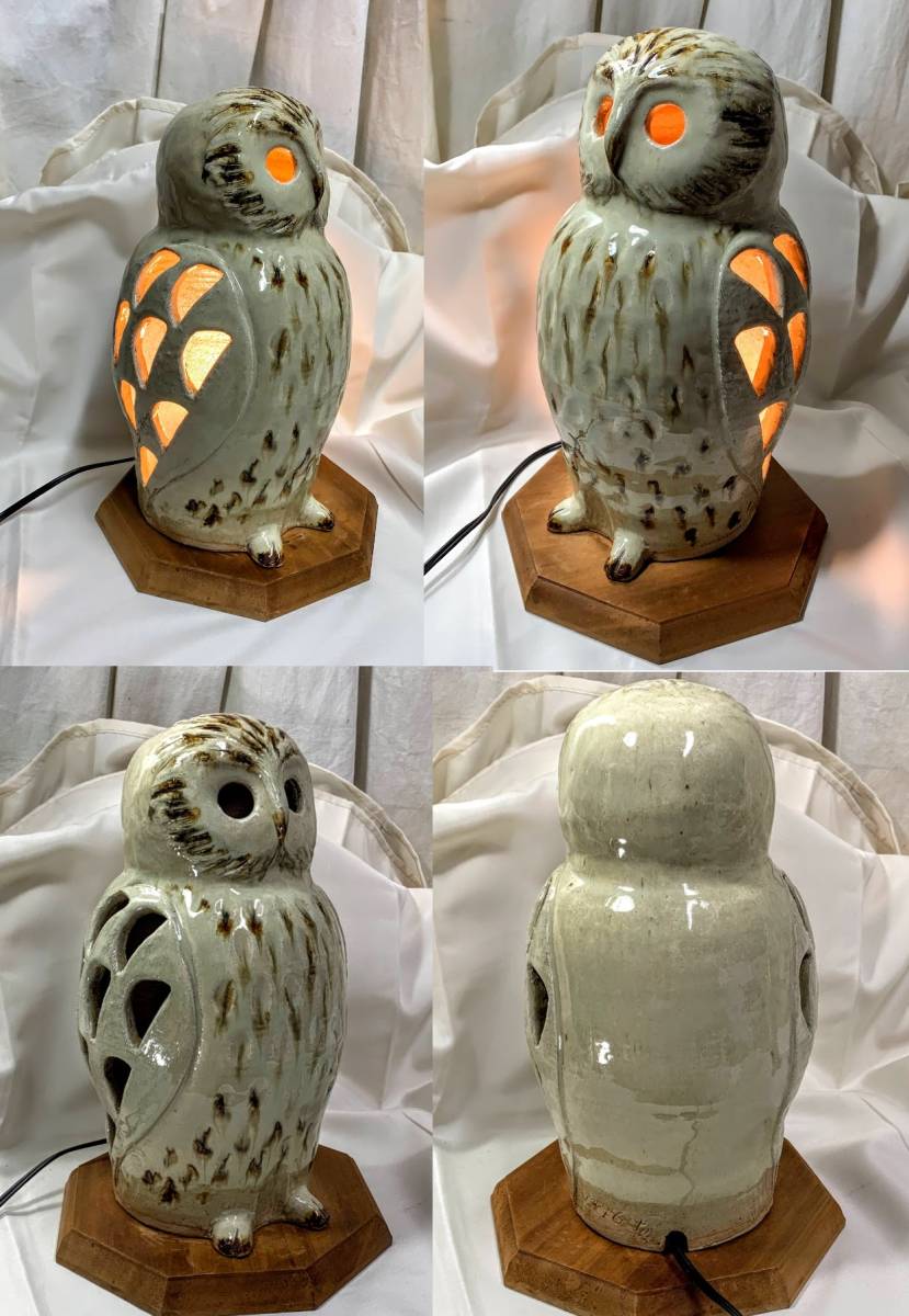  retro hand made hand work one point thing ceramics owl /.1996 genuine Zaimei feng shui better fortune objet d'art / ornament table light used collection antique 