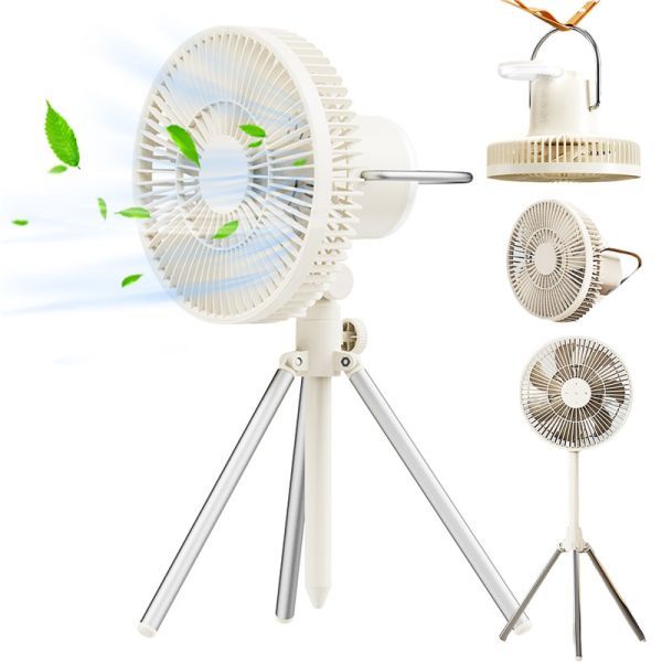 扇風機 多機能 アウトドア扇風機 usb 軽量 低騒音 携帯扇風機 4段階風量調節 LEDライト3段階調節 タイマー機能 lyfs007 white スタンド式_画像1