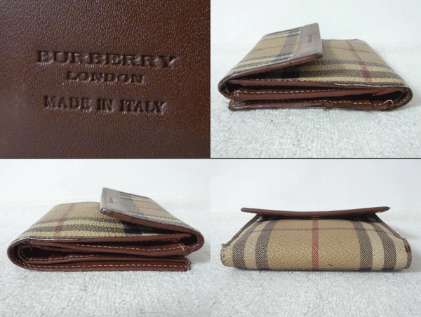 バーバリー　BURBERRY　PVC　レザー　ベージュ系ノバチェック柄　ブラウン　二つ折り　財布　ウォレット　レディース_画像3