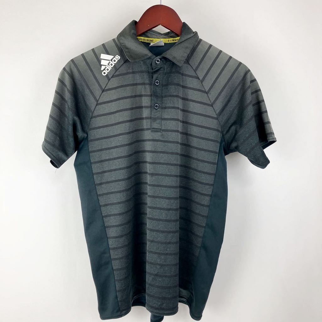 大きいサイズ adidas アディダス 半袖 ポロシャツ メンズ L 灰 グレー ボーダー カジュアル スポーツ トレーニング ゴルフ ウェア