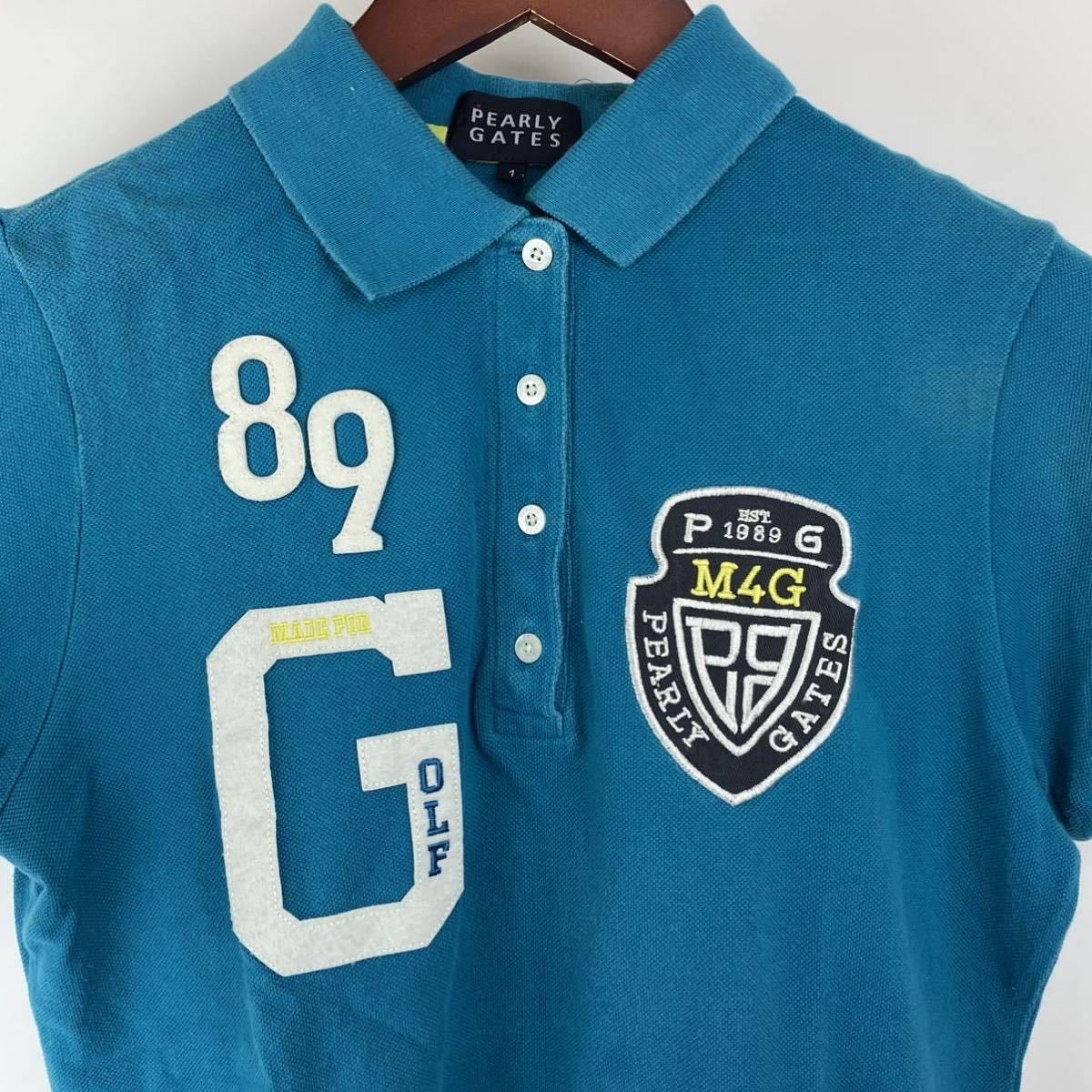 PEARLY GATES パーリーゲイツ 半袖 ポロシャツ レディース 1 M 青 ターコイズ ブルー カジュアル スポーツ golf ゴルフ ウェア ロゴ