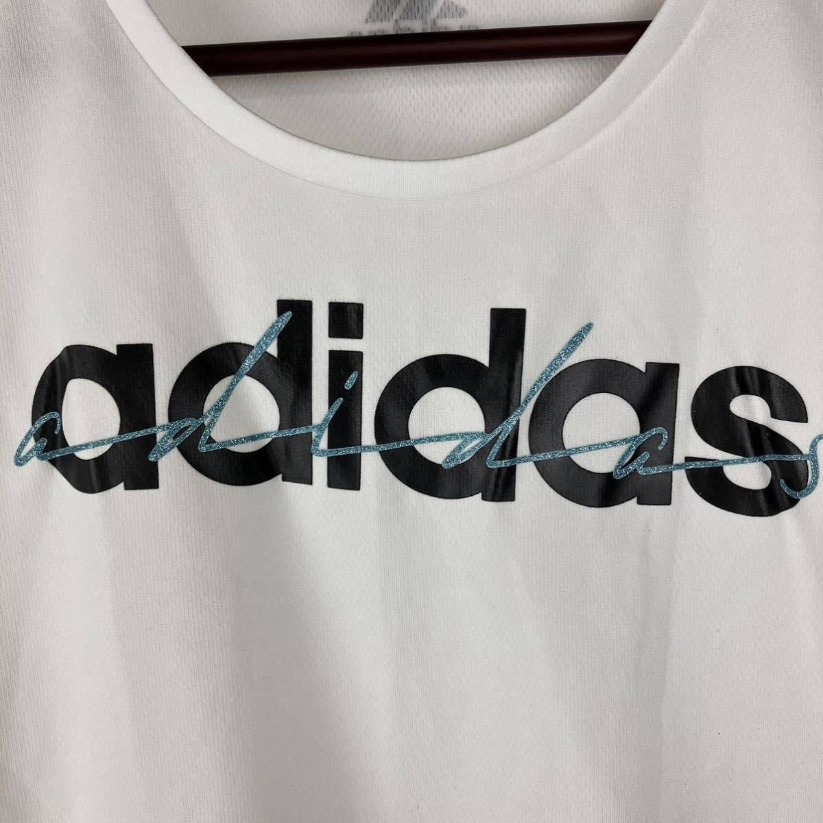 adidas アディダス 半袖 Tシャツ レディース 白 ホワイト カジュアル スポーツ トレーニング ウェア シンプル ロゴ プリント ドライ 速乾_画像4