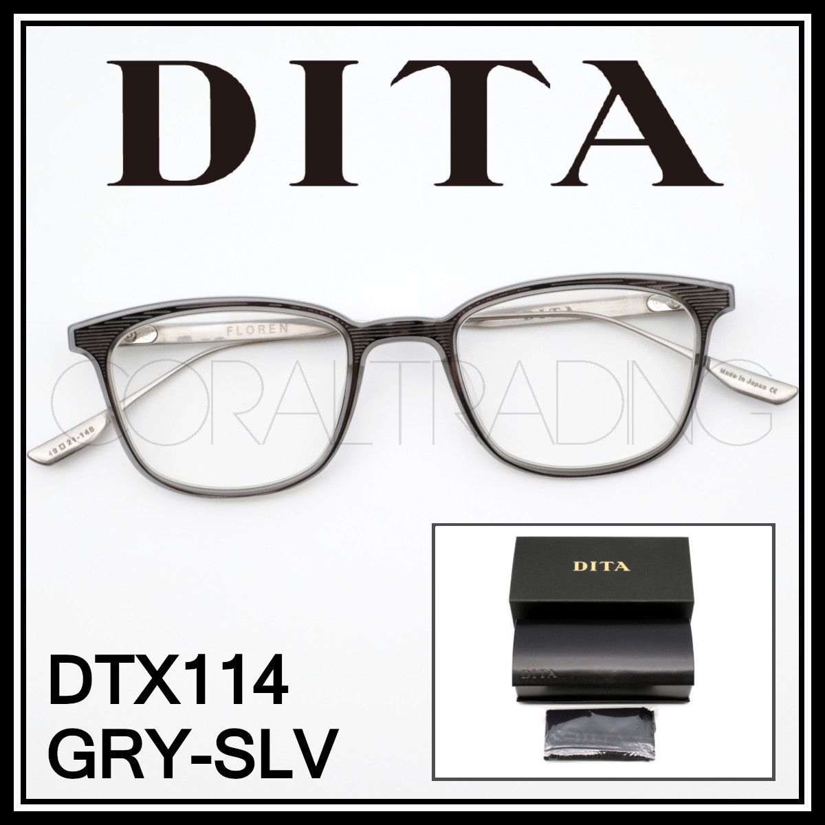 23304★新品本物！DITA FLOREN DTX114 グレー/シルバー コンビネーションフレーム ウェリントンシェイプ 高級メガネフレーム 眼鏡  日本製