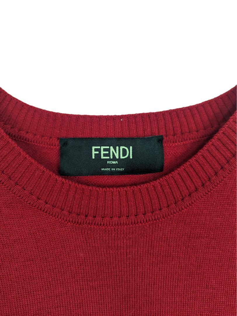 【美品】 フェンディ FENDI アニメーション ニット セーター クルーネック プルオーバー ウール100％ 羊毛 トップス 48 レッド メンズ_画像7
