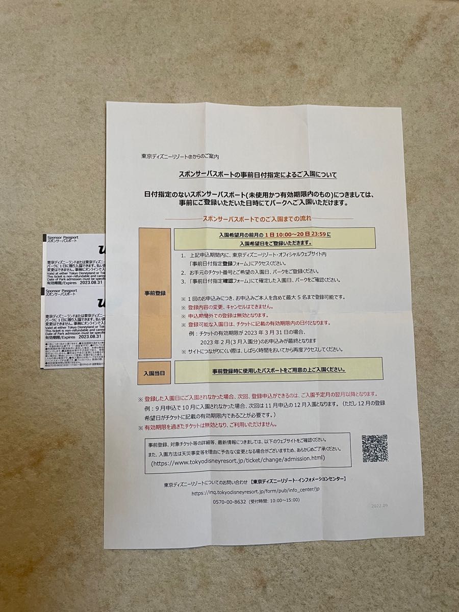 東京ディズニーリゾート スポンサーパスポート ２枚 