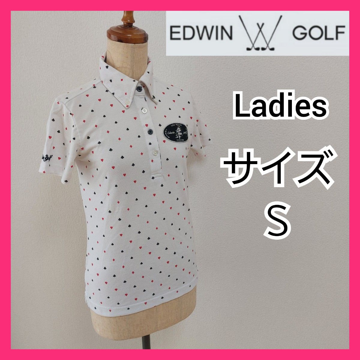 【EDWIN GOLF】エドウィンゴルフ半袖ポロシャツ/レディースＳホワイト 総柄デザイン