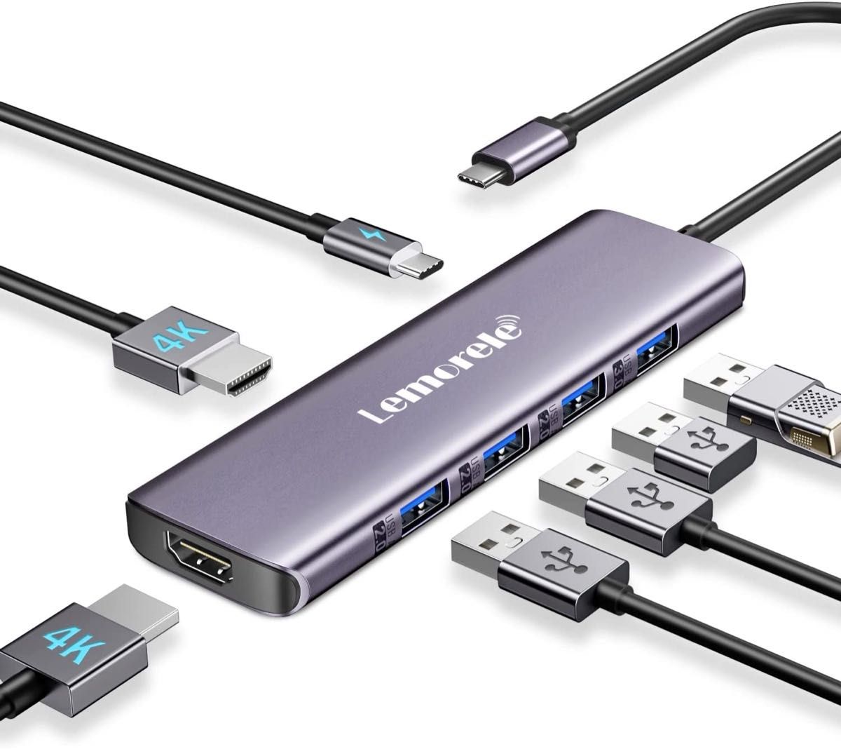 USB C ハブ アダプタ 7-in-1  HDMI*2 4K@60Hz 4K@30Hz マルチポート 100W PD充電 