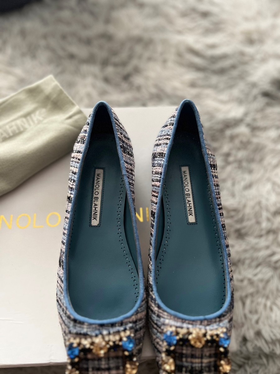 美品 マノロブラニク ハンギシ フラット ツイード Manolo Blahnik