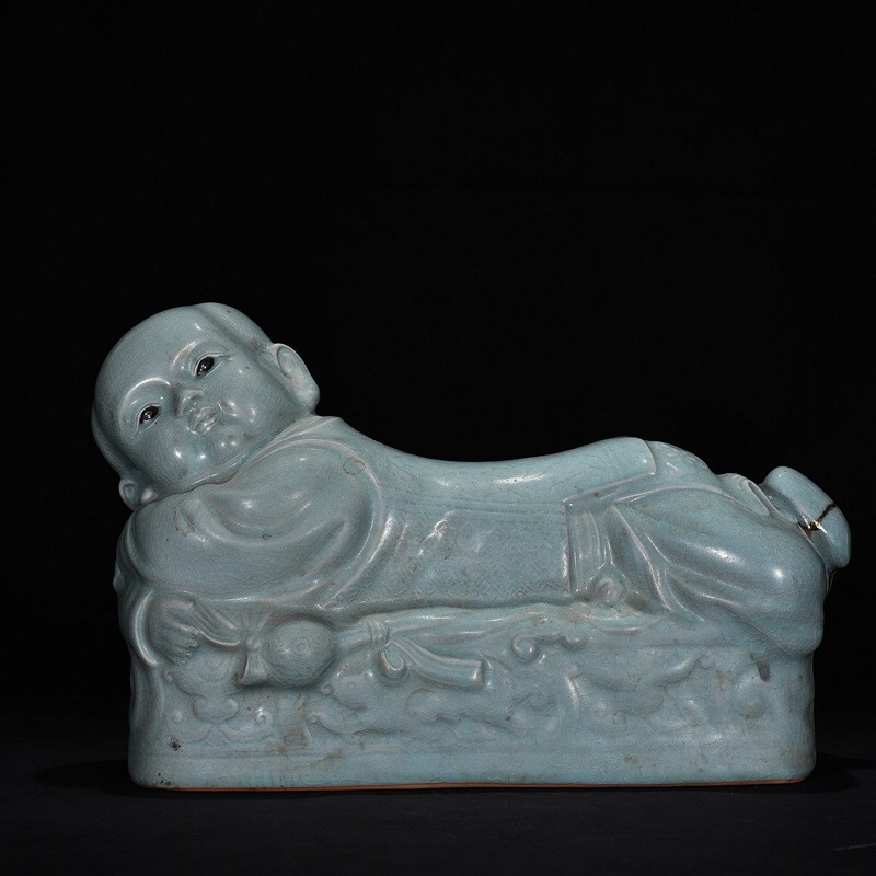 ◆旧蔵◆古美術 中国古玩 北宋　汝窯天青釉 童子枕　時代物　A3６