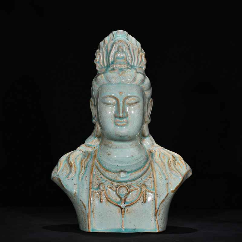 ◆旧蔵◆古美術 中国古玩 宋代　汝窯　天青釉仏頭像　時代物　A36