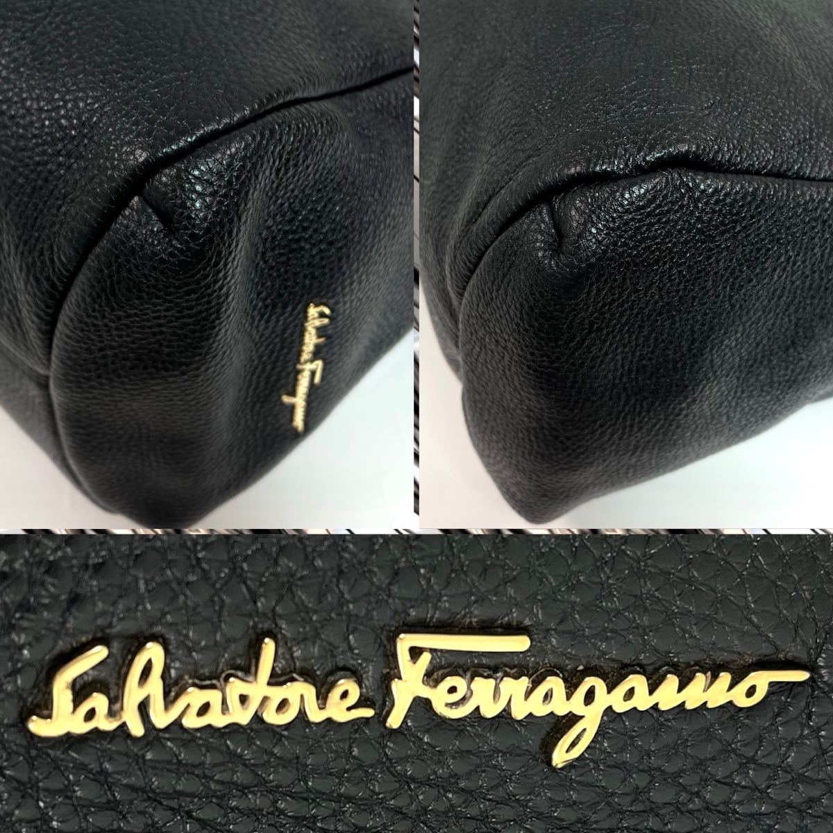 Salvatore Ferragamo サルヴァトーレ フェラガモ ガンチーニ キャビアスキン トートバッグ レディース レザー 本革　ブラック　黒色　 牛革