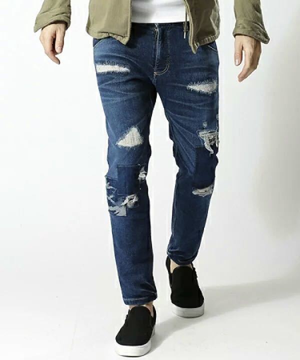 【wjk】ダブルジェイケイ tight knit-denim pants USED リペア パンツ(5823 dj21k) タイト ニット デニム パンツ S インディゴ 美品_画像3