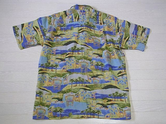 日本製　PAPAS ISLAND　アロハシャツ　総柄　SIZE:M　パパス アイランド　半袖　アロハシャツ　麻　リネン_画像6