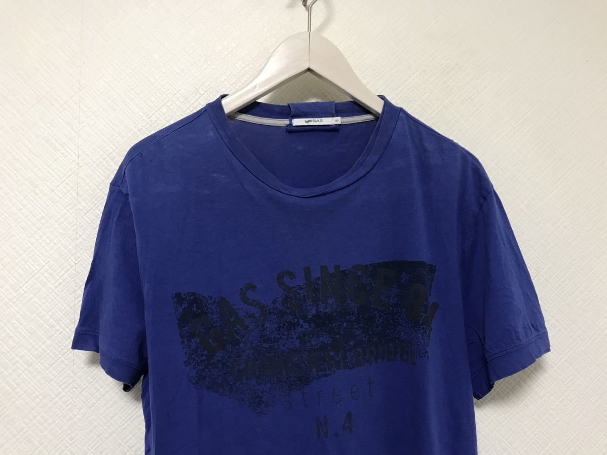 本物ガスGASコットンプリント半袖TシャツメンズアメカジサーフビジネススーツミリタリーS青ブルー