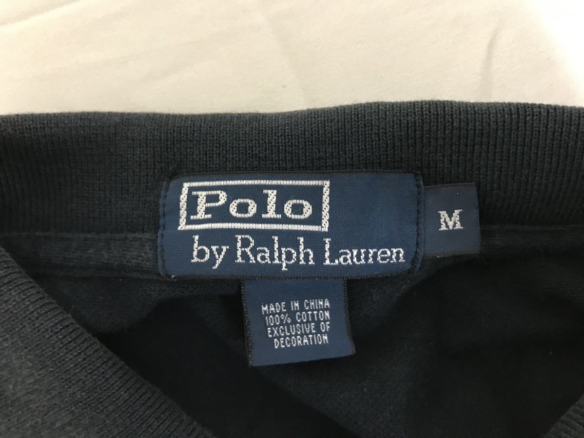 本物ポロラルフローレンPOLO RALPH LAURENコットンロゴ刺繍ビッグポニー長袖ポロシャツメンズアメカジサーフミリタリーゴルフM黒ブラック