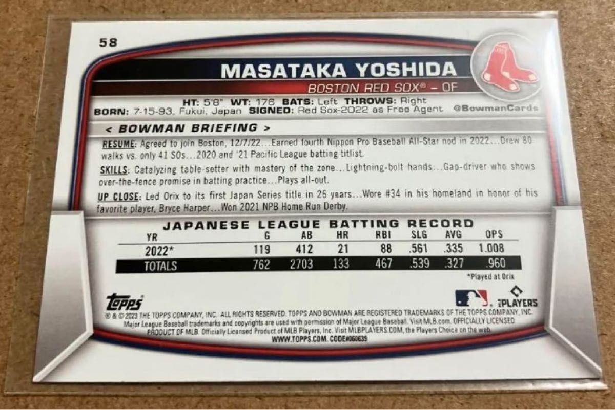 吉田正尚 2023 Topps bowman ルーキーカード RC