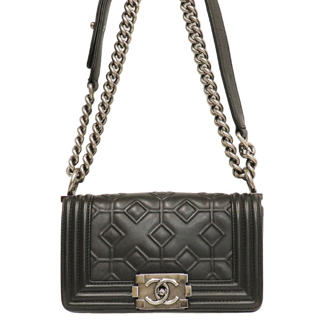 シャネル CHANEL ボーイシャネル チェーン ショルダー バッグ 黒 ブラック マット シルバー金具 8046_画像8