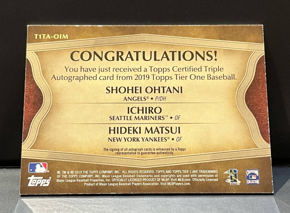5枚限定!!大谷翔平 イチロー 松井秀喜 2019 Topps Tier One Triple