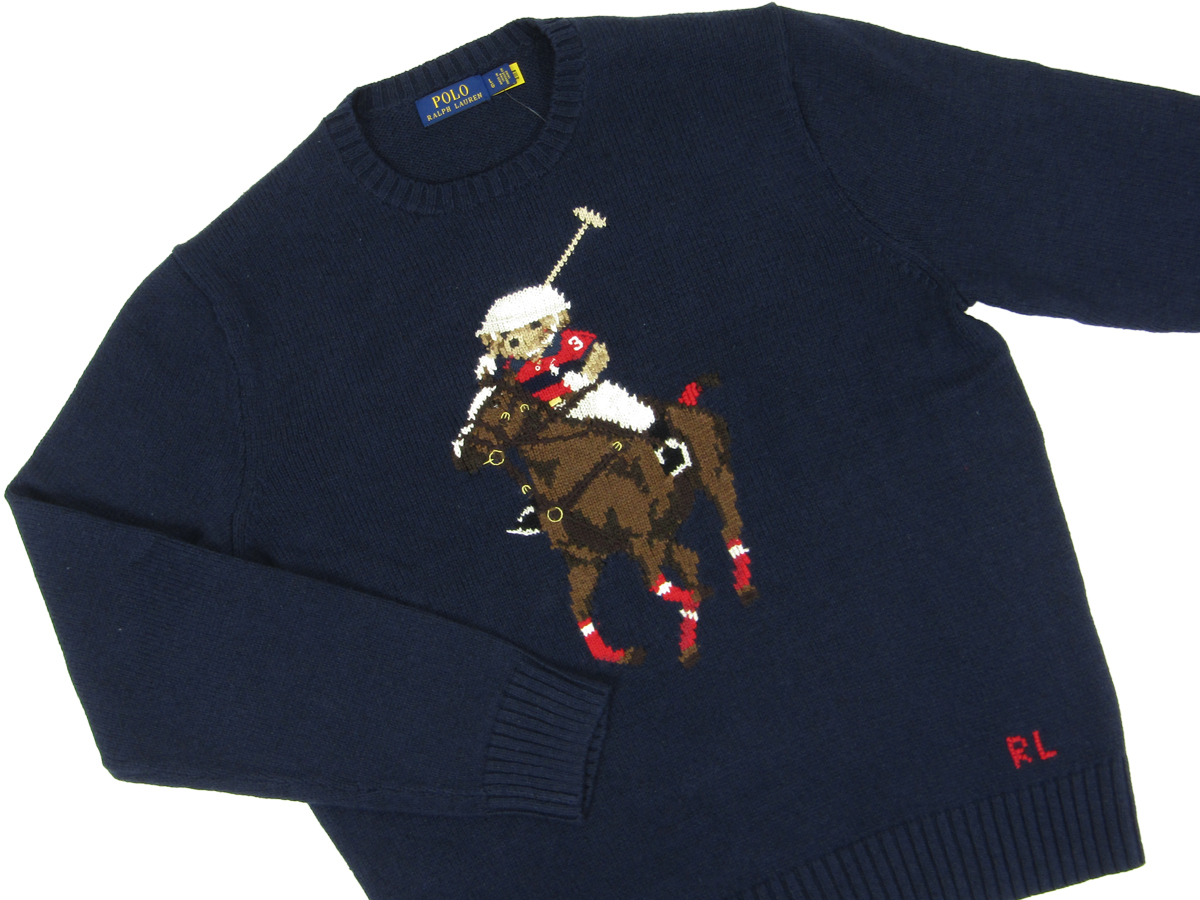 新品 アウトレット b747 M コットン/リネン ポロベアー クルーネック セーター ポニーベアー polo ralph lauren ポロ ラルフ ローレン_画像2