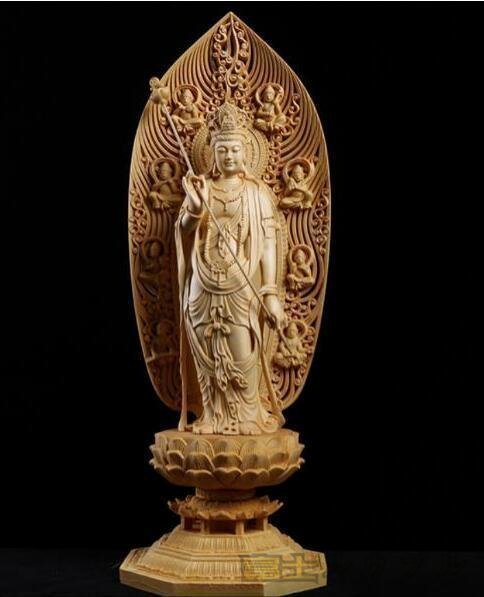 極上品★ 日光観音菩薩立像 高43cm 仏師で仕上げ品 木彫仏教 精密彫刻
