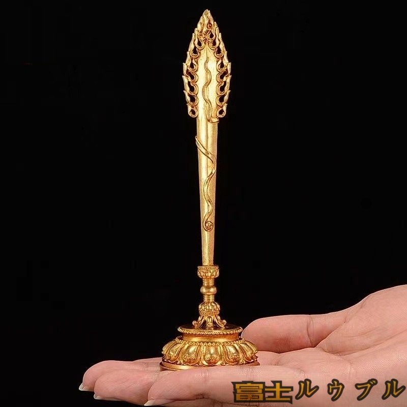 極上品★ 文殊菩薩 智慧の利剣 銅製 密教法具 寺院仏具 磨き仕上げ 高さ15ｃｍ