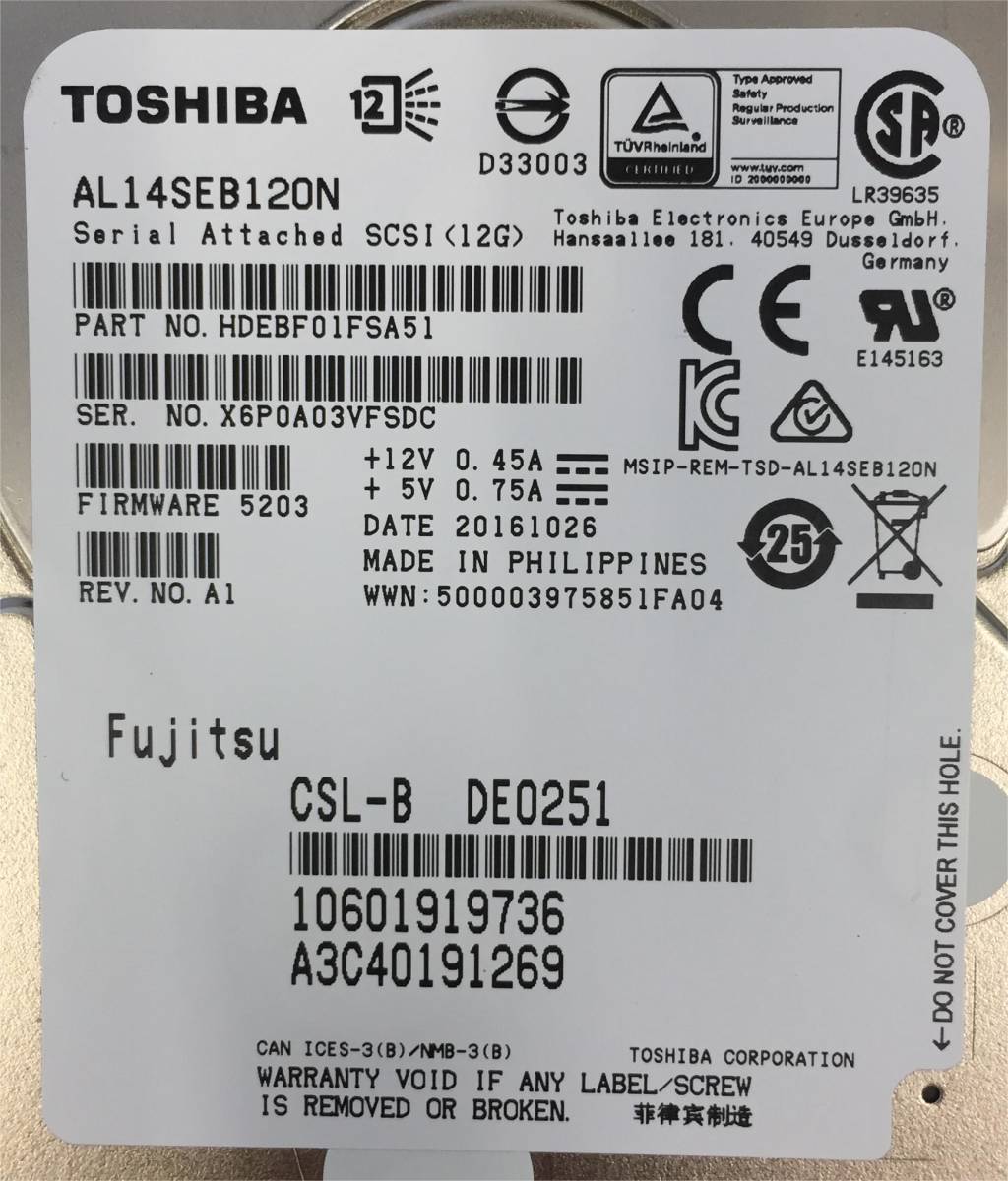 K5050272 TOSHIBA 1.2TB SAS 10K 2.5インチ HDD 7点【中古動作品】_画像4