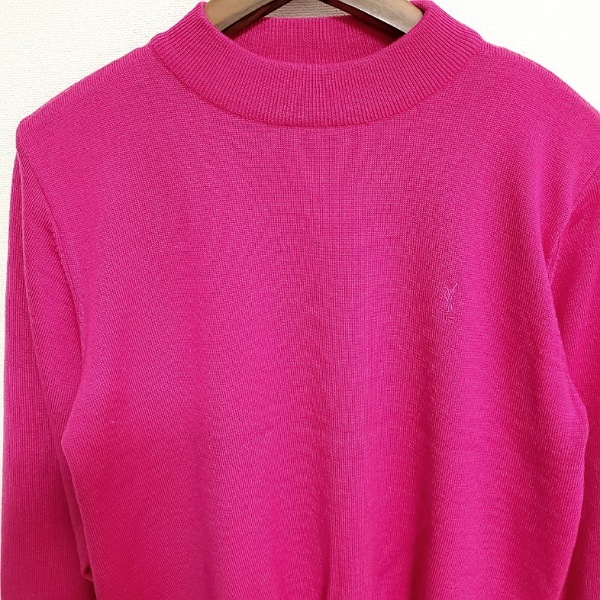 #wnc イヴサンローラン Yves Saint Laurent セットアップ M ピンク ツーピース ニット ロゴ刺繍 レディース [807875]_画像3