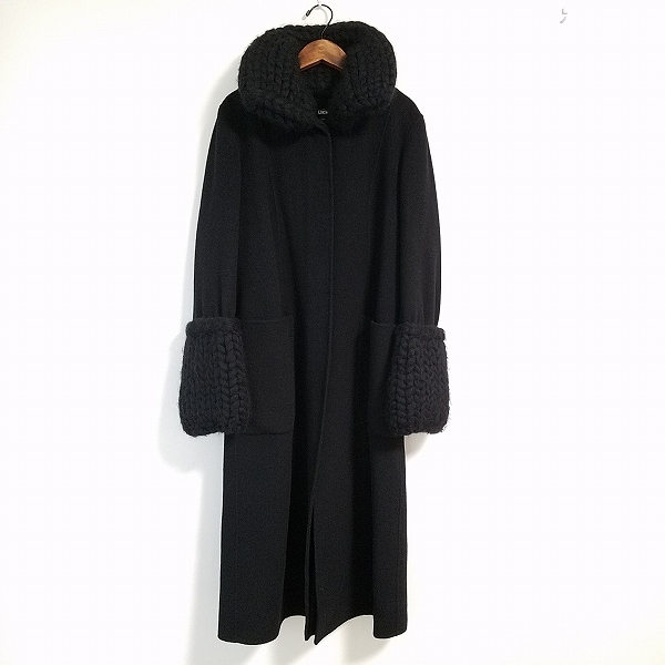 #wnc ダナキャラン DONNAKARAN DKNY コート S 黒 ロング ニット 異素材 アンゴラ混 レディース [811138]_画像1