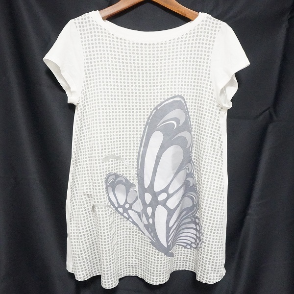 #snc BIS de Y screw te.i Hiroko Koshino tunic 9 white gray short sleeves butterfly polka dot lady's [760254]