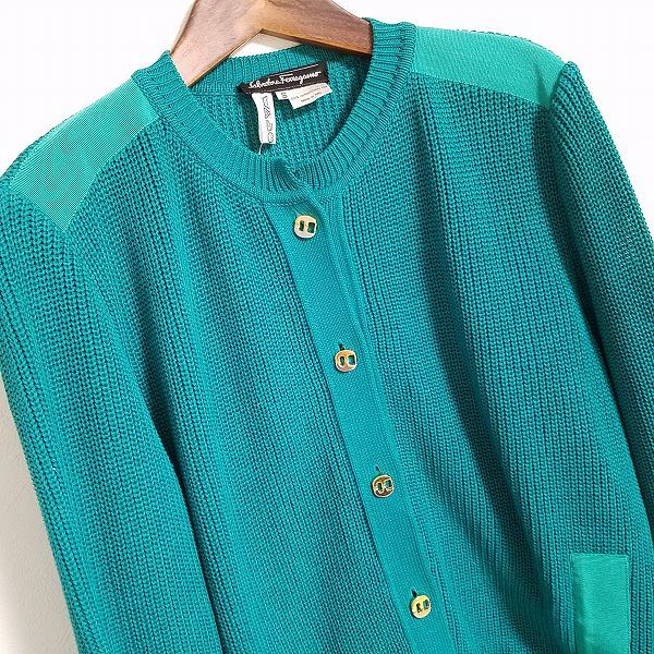 #anc Salvatore Ferragamo Ferragamo cardigan knitted sweater S green series long sleeve vala button lady's [812298]