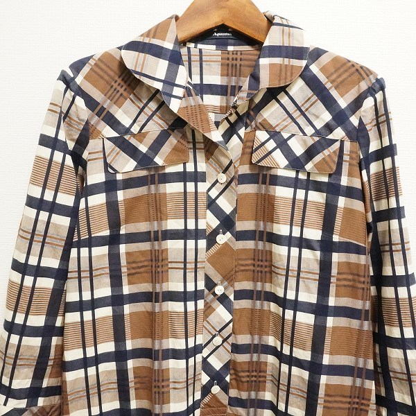 #anc アクアスキュータム Aquascutum ワンピース 茶色 紺 チェック シャツワンピース 長袖 レディース [798208]_画像3