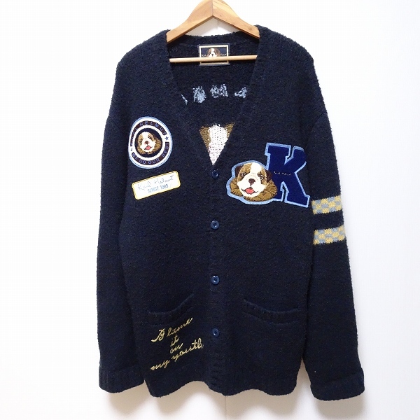 #wnc Karl hell mKarlHelmut cardigan M navy blue mo hair . knitted dog badge Logo embroidery britain character men's [814144]