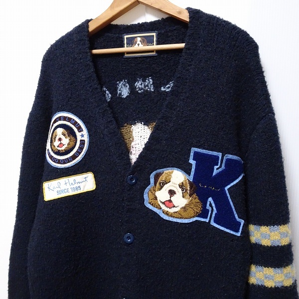 #wnc Karl hell mKarlHelmut cardigan M navy blue mo hair . knitted dog badge Logo embroidery britain character men's [814144]