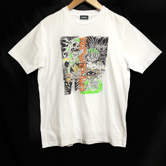 #snc ディーゼル DIESEL Tシャツ XS 白 オレンジ 緑 ドクロ 虎 プリント 半袖 メンズ [811568]_画像1