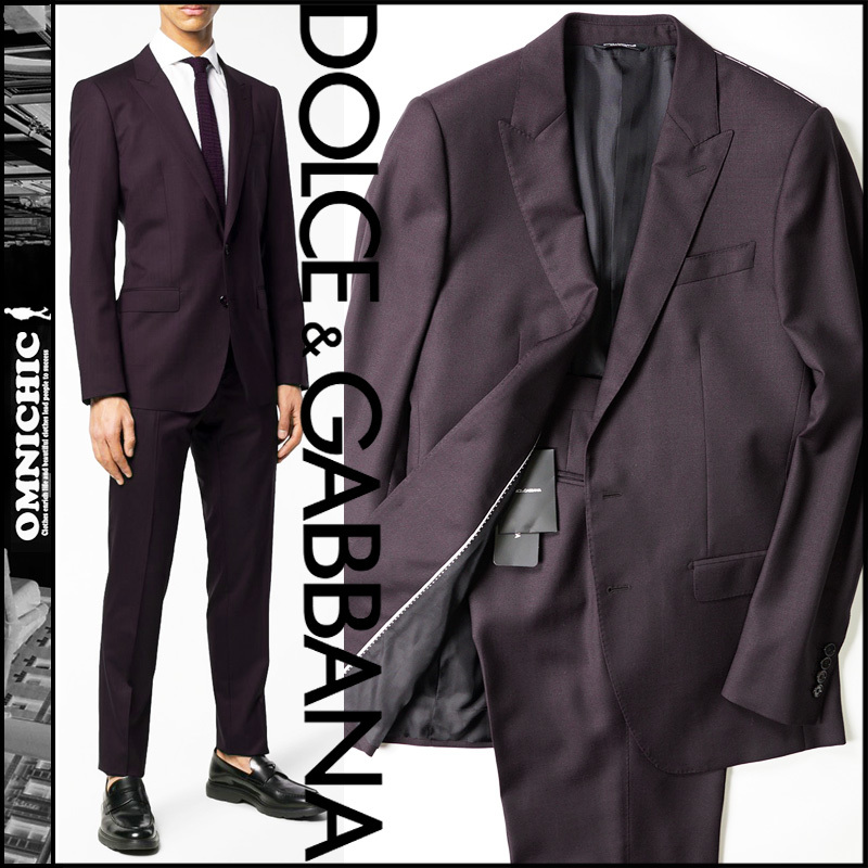 贅沢な色気が溢れ出す！■新品【DOLCE&GABBANA】シルク混ウール/ワインパープルピークドラペルスーツ46/MARTINI/ドルチェ＆ガッバーナDG_画像1