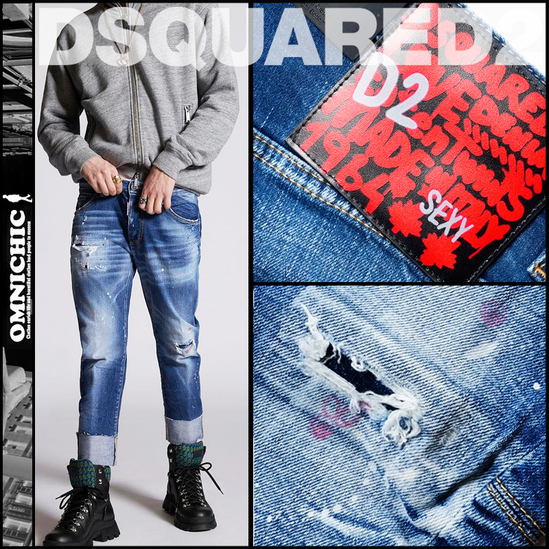 21-22秋冬■新品91,300円D2 SAILOR  JEANS【DSQUARED2】ディースクエアードピンクリングブルースポットセーラーデニム46/86~88cm/S74LB0968